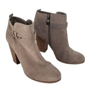 Franco Fortini Lexi Suede Block Heel Ankle Boot Size 6.5 Light Gray